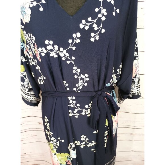 Lane Bryant Womens Floral Kimono Dress In Navy Blue‎ With V-Neck Sz 14/16 - Picture 7 of 11